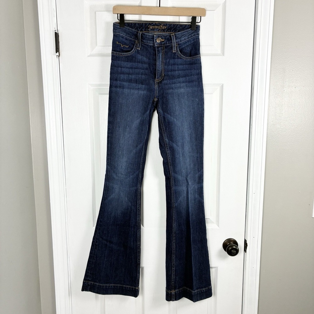 Kimes Ranch Jennifer Flare Dark Wash Made in USA Blue Jeans Womens 00 / 34 - Picture 2 of 4